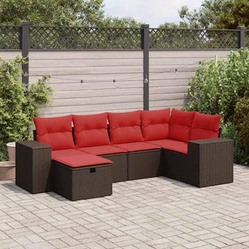 vidaXL 6-delige Loungeset met kussens poly rattan bruin, Verzenden, Nieuw, Loungeset