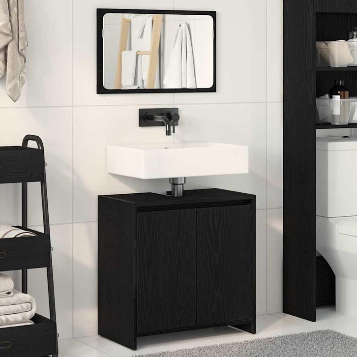 vidaXL Badkamerkast Zwart Eiken 60 x 33 x 60 cm Bewerkt hout, Maison & Meubles, Tables | Coiffeuses, Envoi