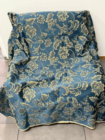 Prestigieuze damaststof Ottanio-blauw & goud – Elegante