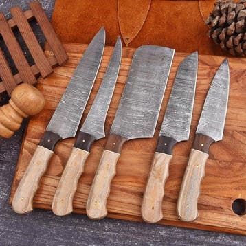 Keukenmes - Keukenmessen-set met runderlederen tas/rol -