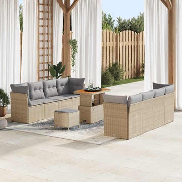 vidaXL Tuinbank Set 11 st 8-Aantal zitplaatsen Beige en, Tuin en Terras, Verzenden, Nieuw