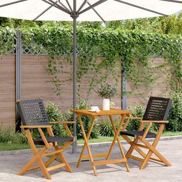 vidaXL 3-delige Bistroset poly rattan en massief hout zwart, Verzenden