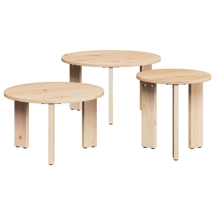 vidaXL Salontafel 3 pcs Naturel Massief grenenhout, Huis en Inrichting, Tafels | Salontafels, Nieuw, Verzenden
