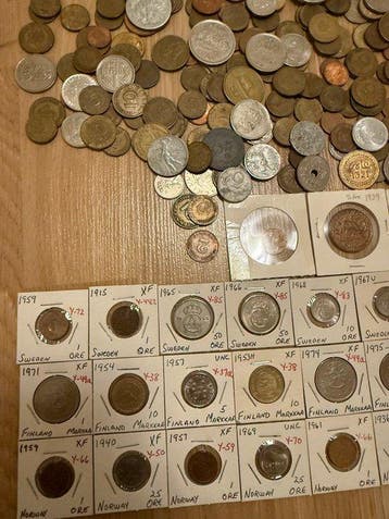 Grote Wereldmuntencollectie – 200+ munten, Scandinavië &