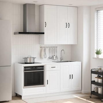 vidaXL Keukenblok PORTO 5 st Hoogglans Wit Bewerkt hout, Verzenden, Nieuw