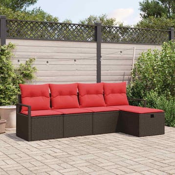 vidaXL Bankstel 5 st Bruin en Rood poly rattan, Verzenden, Nieuw
