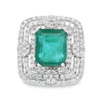 Bague - 14 carats Or blanc - 13.65ct. tw. Émeraude - Diamant