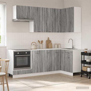 vidaXL Keukenblok LYON 8 st Grijs Sonoma Bewerkt hout, Verzenden, Nieuw