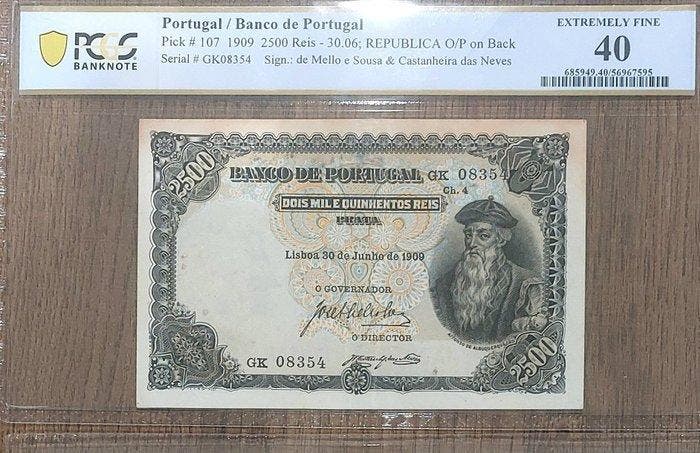 Portugal. - 2500 Reis 1909 - Pick 107, Timbres & Monnaies, Billets de banque | Europe | Billets non-euro