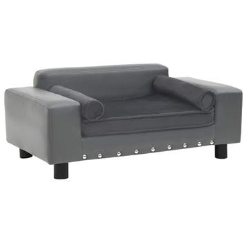 vidaXL Hondenbank 81x43x31 cm pluche en kunstleer grijs, Verzenden