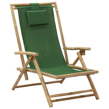 vidaXL Opklapbare ligstoel van groen bamboe en stof, Tuin en Terras, Verzenden, Nieuw
