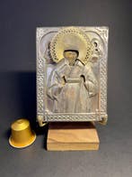 Icoon - Nikolaas de Wonderdoener - Hout, Zilver, Antiquités & Art