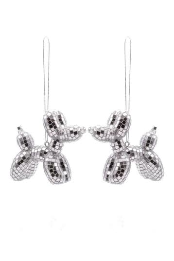 KIMU® 2x Hond Ballon 10 cm Hanger Spiegeltjes Zilver Kerstba, Ophalen of Verzenden, Nieuw