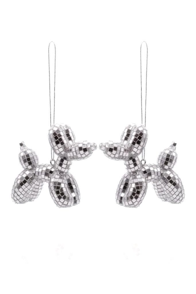 KIMU® 2x Hond Ballon 10 cm Hanger Spiegeltjes Zilver Kerstba, Hobby en Vrije tijd, Feestartikelen, Nieuw, Ophalen of Verzenden