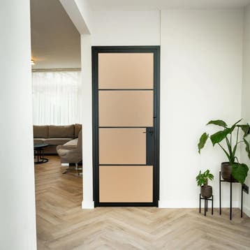 Stalen Binnendeur - Zwart - 4 Vlaks - Matglas - Met slot, Doe-het-zelf en Bouw, Deuren en Vliegenramen, Minder dan 80 cm, Binnendeur