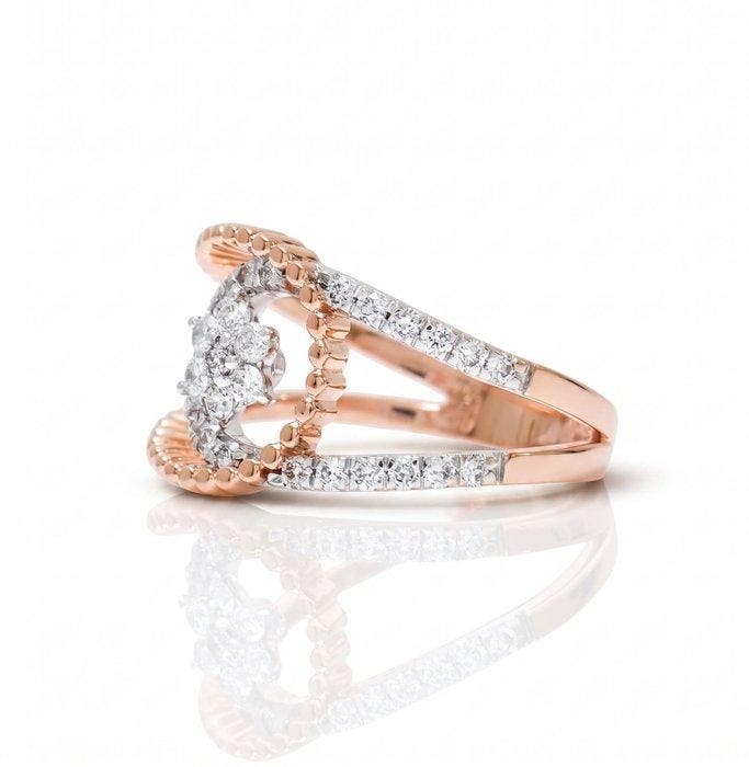 Cocktailring - 14 karaat Roségoud, Witgoud - 0.42ct. tw., Handtassen en Accessoires, Antieke sieraden