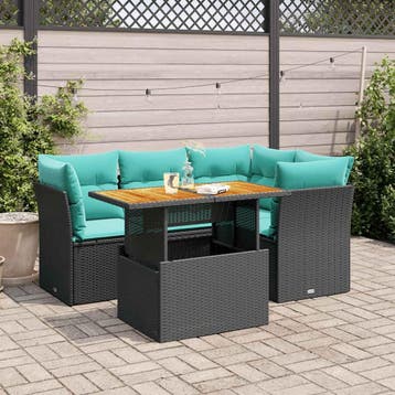 vidaXL 5-delige Loungeset met kussens poly rattan zwart, Verzenden, Loungeset
