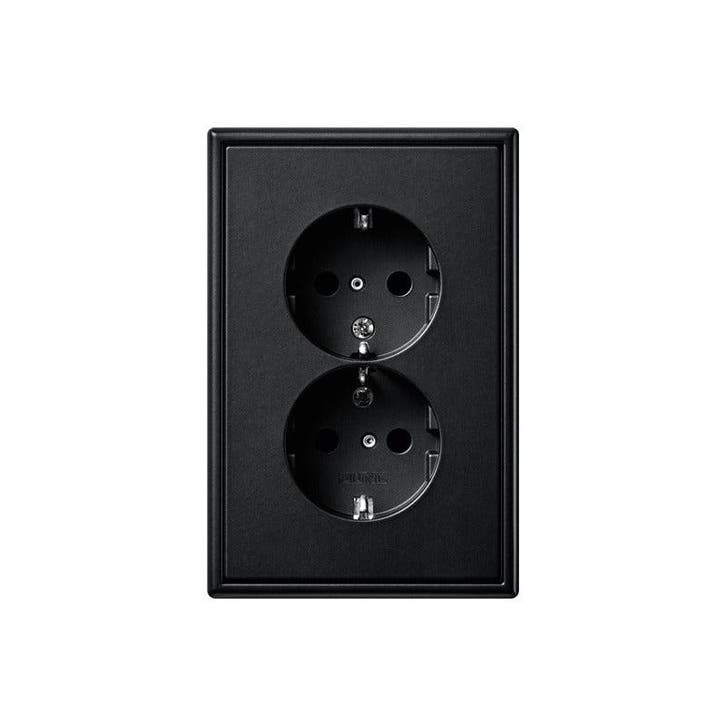 Jung LS990 Dubbele Stopcontactuitgang Matt Zwart (Europese, Doe-het-zelf en Bouw, Elektriciteit en Kabels, Verzenden