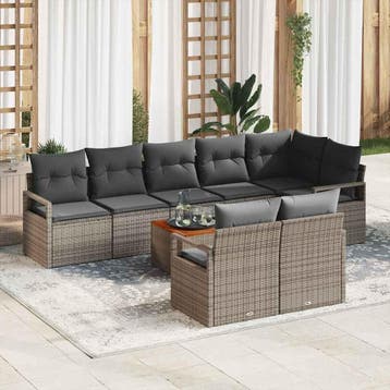 vidaXL Tuinbank Set 9 st Grijs poly rattan, Verzenden, Nieuw