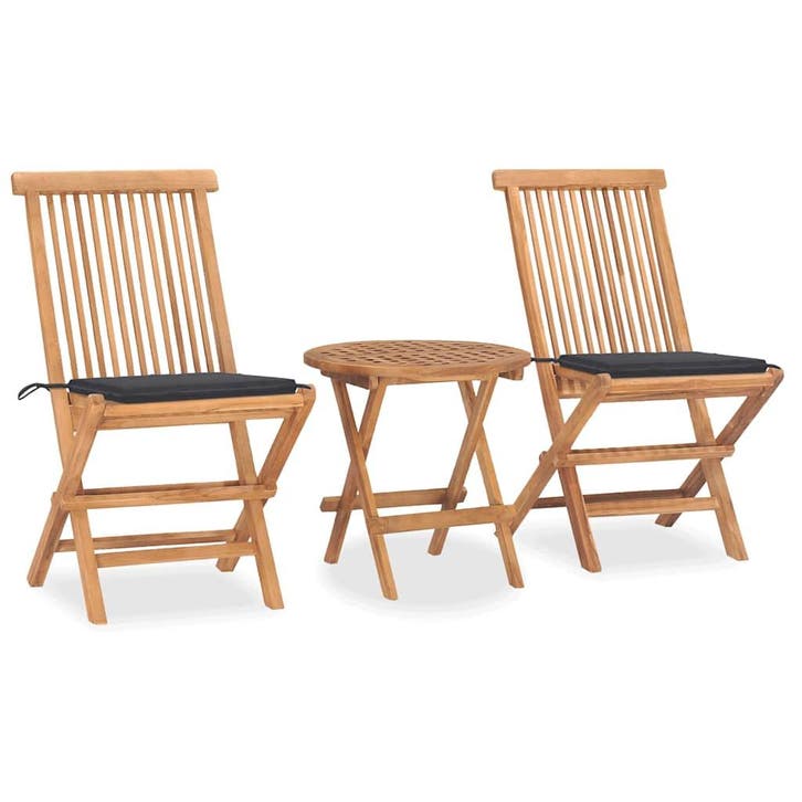 vidaXL 3-delige Tuinset inklapbaar met kussen massief, Tuin en Terras, Tuinsets en Loungesets, Tuinset, Nieuw, Verzenden