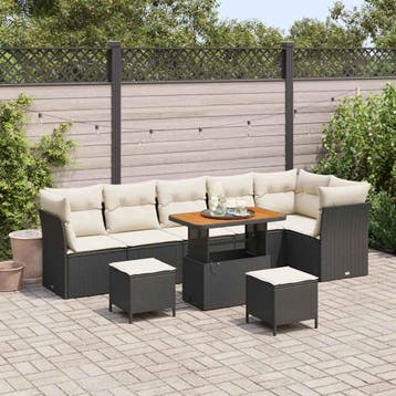 vidaXL Tuinbank Set 9 st 6-Aantal zitplaatsen Zwart en crème, Verzenden, Nieuw