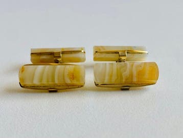Zilver - Manchetknopen - Agaat / 875 USSR