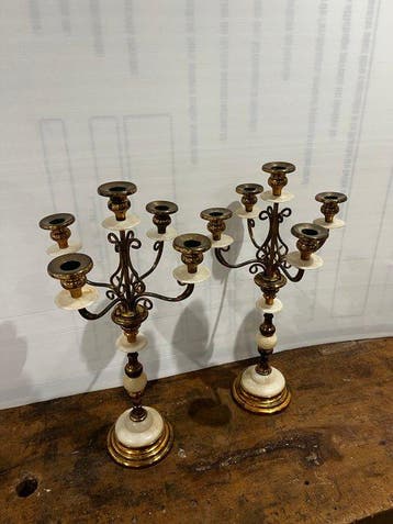 Kaarsenhouder (2) - Brons, Marmer