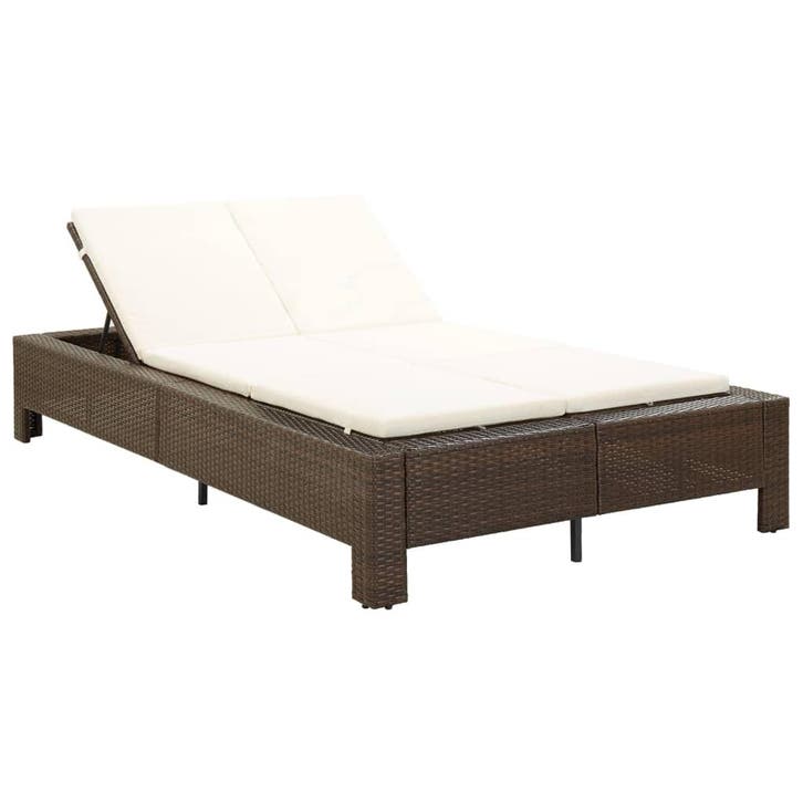 vidaXL Ligbed met kussen 2-persoons poly rattan bruin, Jardin & Terrasse, Chaises longues, Envoi