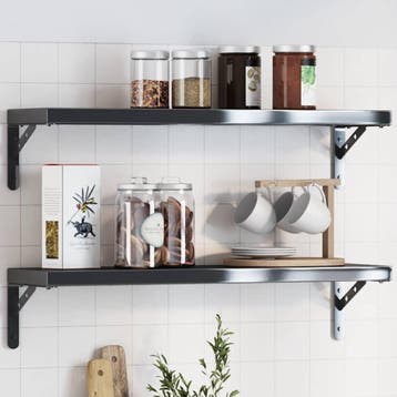 vidaXL Plankdragers 4 st 20x2,5x14 cm roestvrijstaal zwart, Verzenden, Nieuw