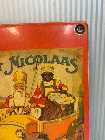 Sint Nicolaas – emaille reclamebord met klassieke auto en