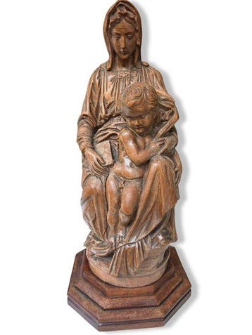 Beeld, Madonna met kindje Jezus - 38 cm - Hout - 1920