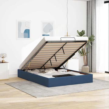 vidaXL Bedframe zonder matras 140x190 cm stof blauw, Verzenden