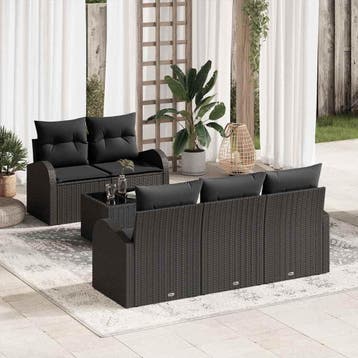 vidaXL Tuinbank Set 6 st Zwart poly rattan, Verzenden, Nieuw