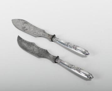 Prachtige set antieke zilveren Art Nouveau kaasmessen.