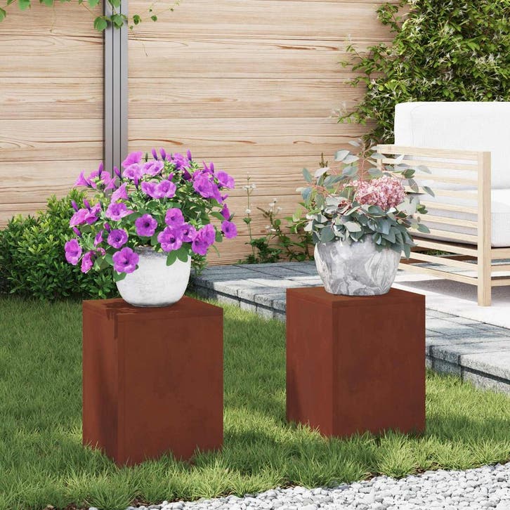 vidaXL Plantenstand 2 pcs Roestig 24 x 24 x 35 cm, Tuin en Terras, Bloembakken en Plantenbakken, Nieuw, Verzenden