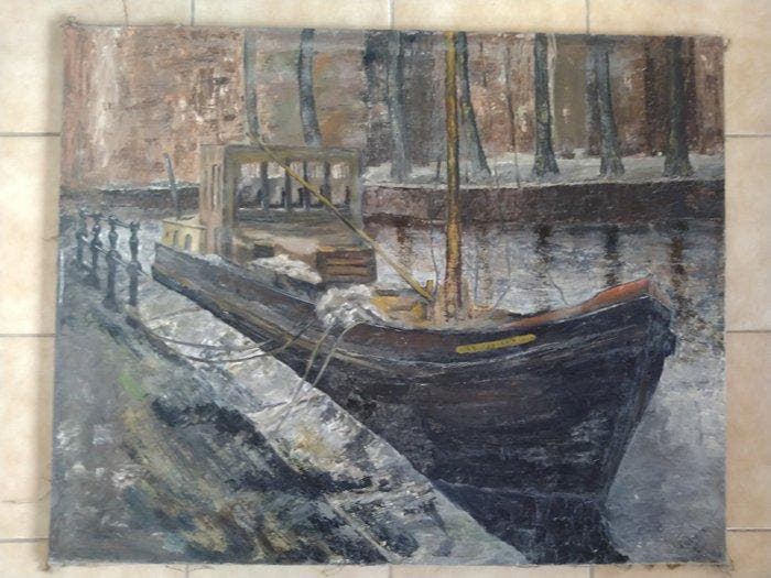Achiel Alfons Geerts (1911- 1988) - In de haven (XL-Format), Antiek en Kunst, Kunst | Schilderijen | Klassiek