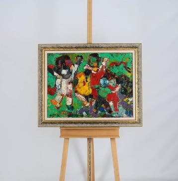 Broer Dobbelsteen (1936 – 2019) - Juichende figuren, Antiek en Kunst