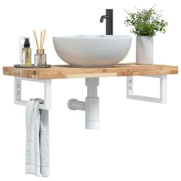 vidaXL Badkamer wandschap staal en massief acaciahout, Verzenden