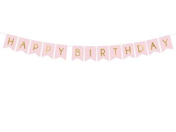 Banner Happy Birthday Lichtroze 1,75m, Verzenden, Nieuw