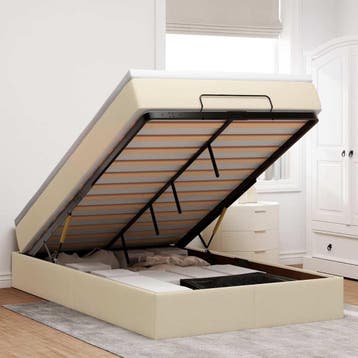 vidaXL Ottoman bed met matras 120x200cm stof crèmekleurig, Verzenden