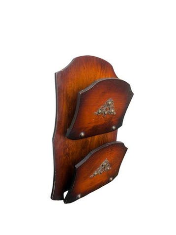 Wooden Letter Holder with Ornate Metalwork -