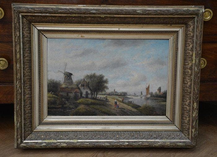 Jacob Jan Coenraad Spöhler (1837-1894) - Rivierlandschap, Antiquités & Art, Art | Peinture | Classique