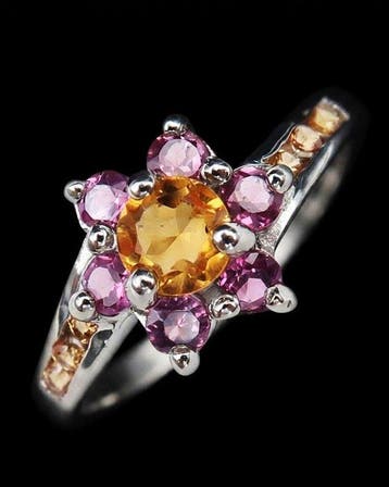 Citrien - Zilver, La Fleur Solaire - Ring Citrien en Granaat