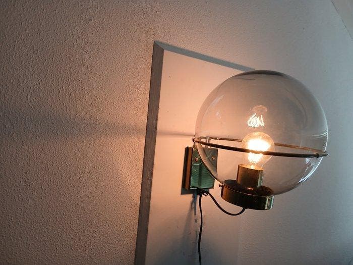 Lampe murale - Verre, Métal - Boule en verre fumé, Antiquités & Art, Art | Objets design