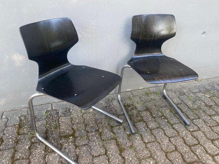 Flexform - Elmar Flototto - Chaise (2) - Bois, Acier, Chrome, Antiquités & Art, Antiquités | Meubles | Chaises & Canapés