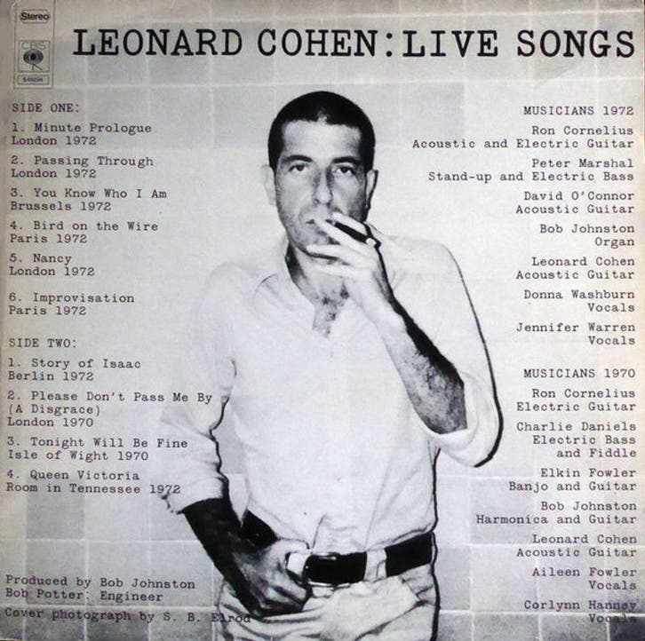 Leonard Cohen – Live Songs LP, CD & DVD, Vinyles | Country & Western, Envoi