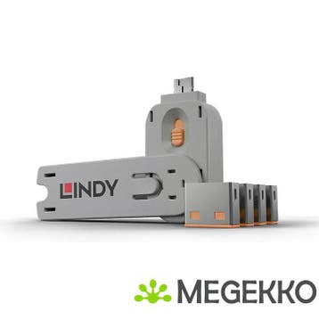 Lindy 40453 USB Port Blocker - Pack 4, Colour Code: Orange, Computers en Software, Verzenden, Nieuw