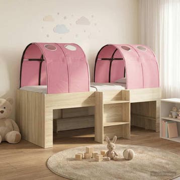 vidaXL Kinderhoogslaper met tunnel Sonoma eiken en roze 90 x, Verzenden