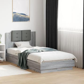 vidaXL Bedframe met hoofdeinde bewerkt hout grijs sonoma, Verzenden, Nieuw