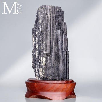 Natuurlijke Zwarte Toermalijn Houten Basis - Zwarte